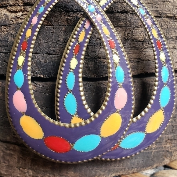 Vintage Colourful Enamel Earrings - Picture 6 of 8